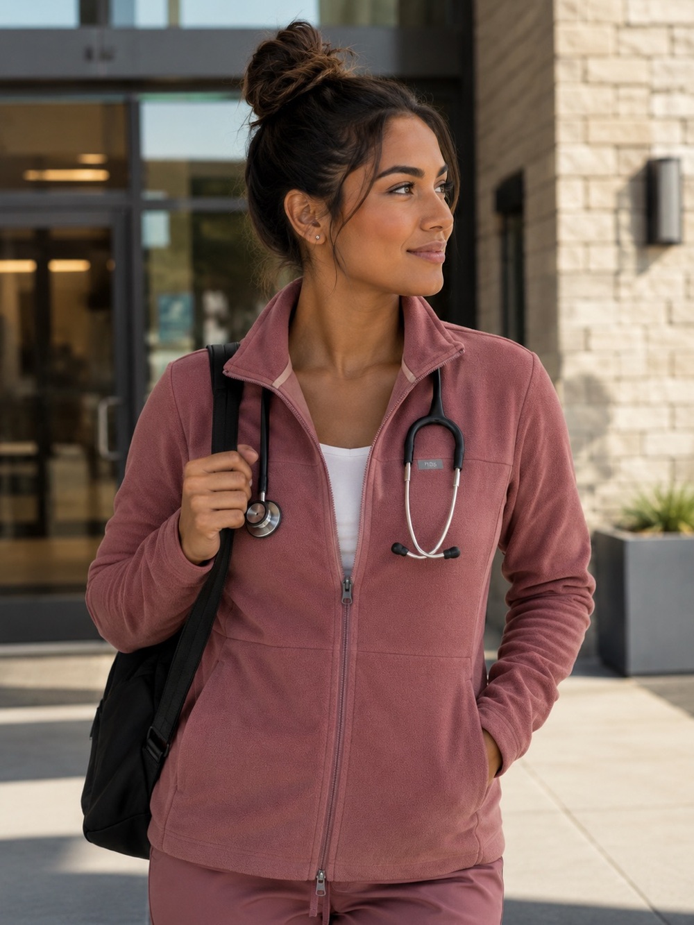 FIGS On-Shift Fleece Jacket Mauve Size Small